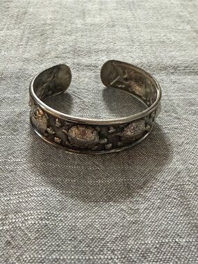 Vintage Sterling Silver Sea Turtles Engraved Cuff Bracelet